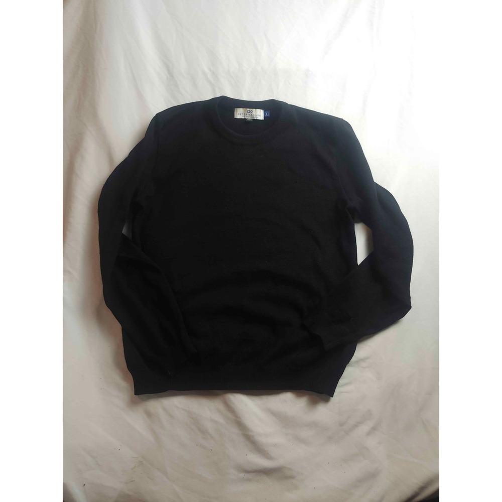 Peter Manning Crewneck Sweater Mens Size 2 Black Merino Wool Knit Prep Classic